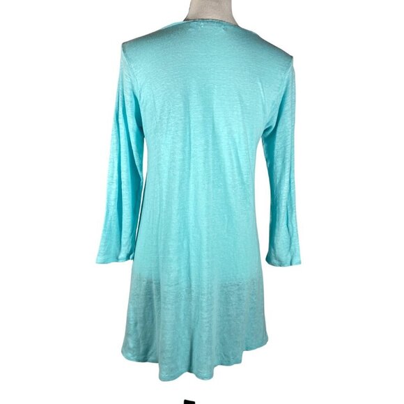 Habitat Womens Aqua Blue Linen Tunic Top 3/4 Sleeve Small Lightweight Relaxed - Picture 3 of 9